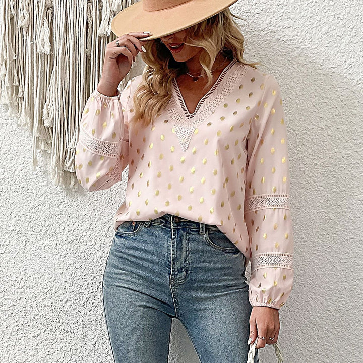 Damen Elegantes Blusenshirt mit Rüschen und Gold-Details Drune