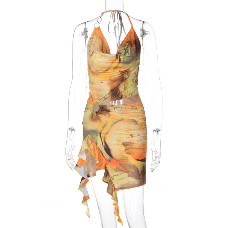Damen Elegantes Wickelkleid mit raffiniertem Wasserdesign Drune