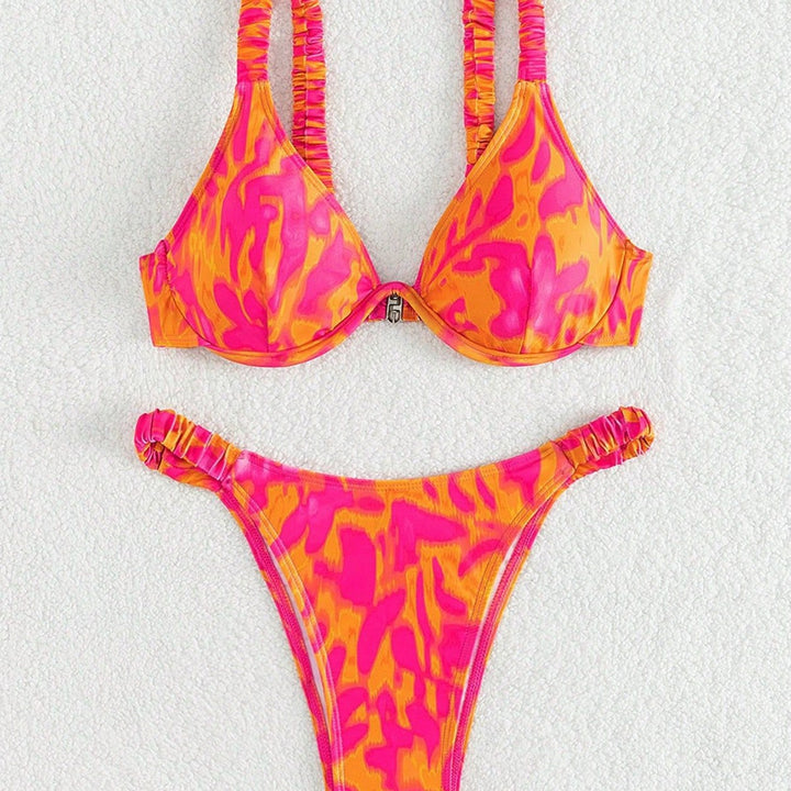 Damen Push-Up Bikini mit modischem Rüschendesign Drune