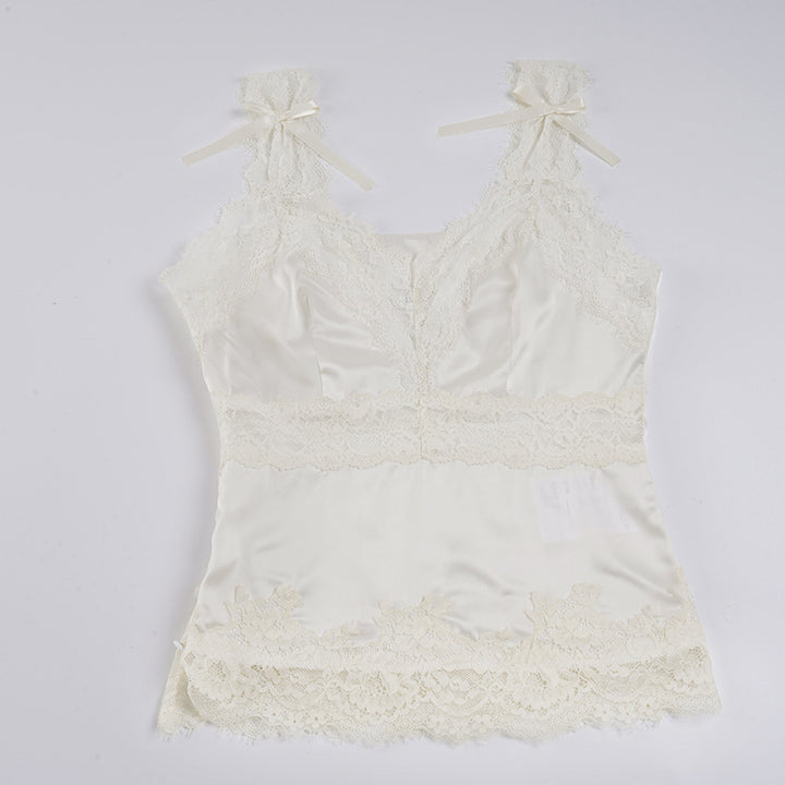 Damen elegantes Spitzen-Top mit zarten Bändern Drune