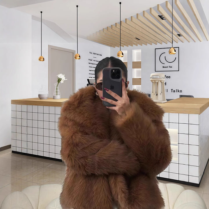 Damen Kuschelige Kunstpelzjacke Drune