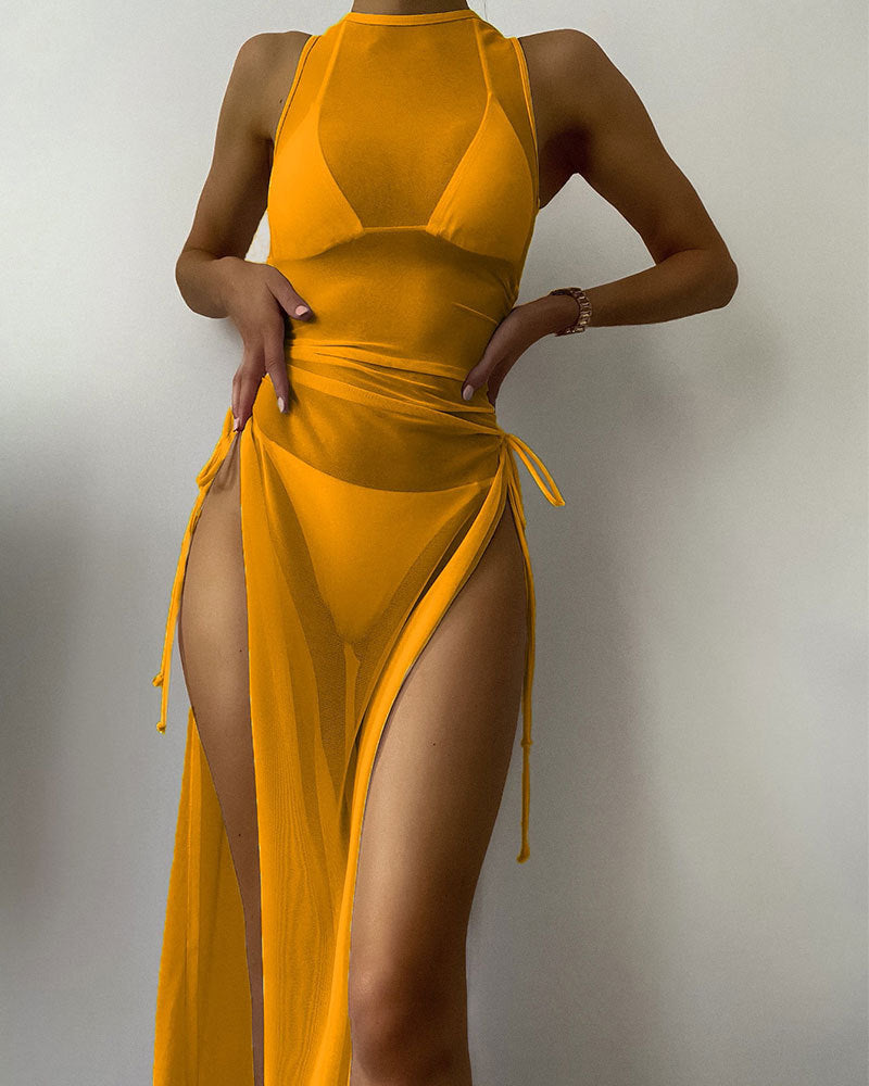 Damen Langarm-Strandkleid mit verstellbaren Schnürungen Drune