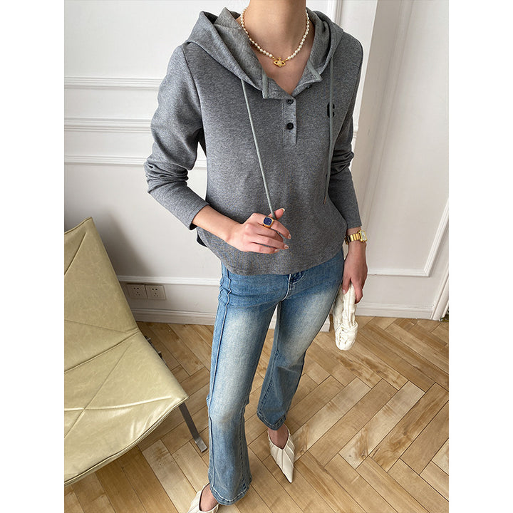 Damen Hoodie mit Knopfleiste und lässigem Schnitt Drune