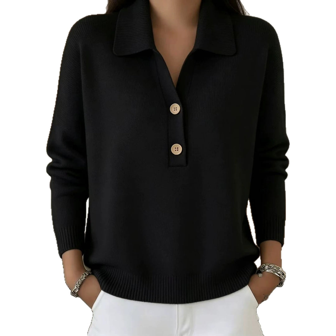 Damen lässiger Feinstrickpullover mit Polokragen und Zwei-Knopf-Leiste Drune