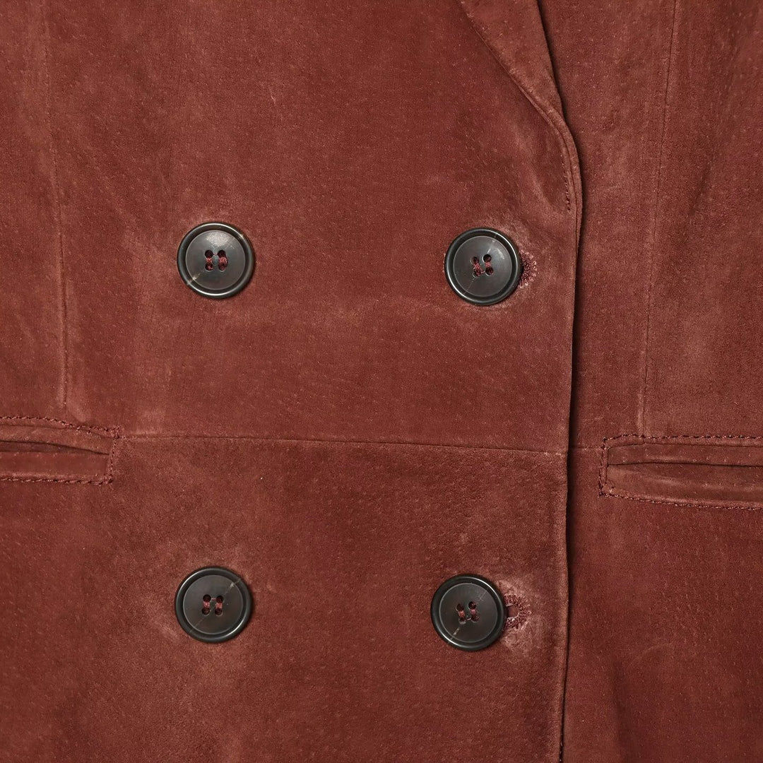 Damen Cropped zweireihiger Veloursblazer mit taillierter Passform und Leistentaschen Drune