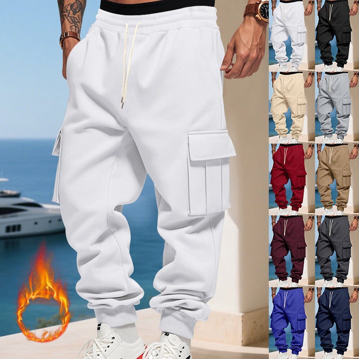 Herren nan thermogefütterte Cargo-Jogginghose mit elastischem Tunnelzug, großen Klappentaschen und gerippten Beinabschlüssen Drune