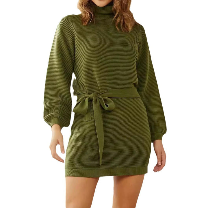 Damen Strickkleid mit Rollkragen und Taillengürtel Drune