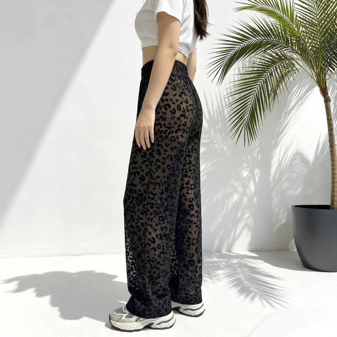 Damen weite Leoprint Strand- und Freizeit-Hose mit elastischem Bund Drune