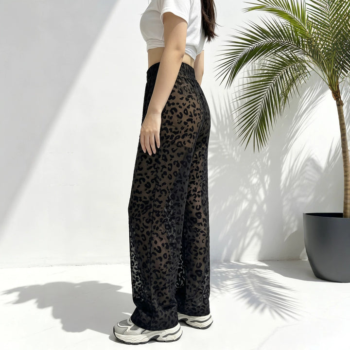 Damen weite Leoprint Strand- und Freizeit-Hose mit elastischem Bund Drune