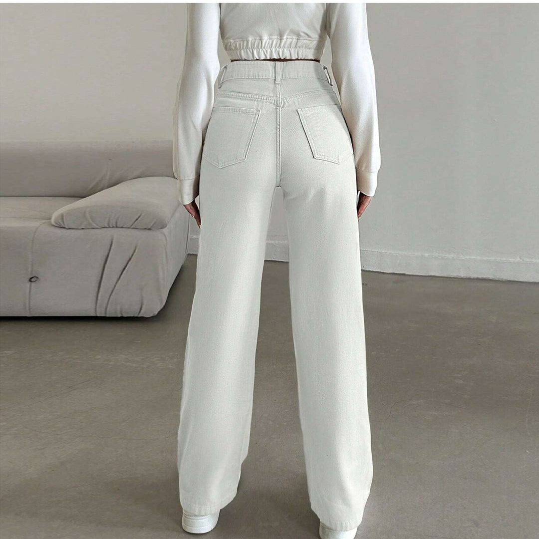 Damen Hochtaillierte weite Fünf-Taschen-Hose aus elastischem Denim mit ausgestelltem Bein Drune
