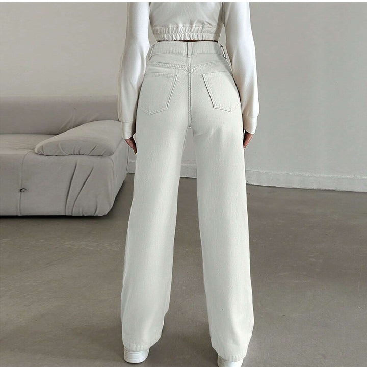 Damen Hochtaillierte weite Fünf-Taschen-Hose aus elastischem Denim mit ausgestelltem Bein Drune
