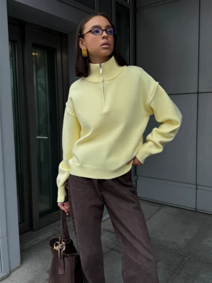 Damen Bequemer Halbreißverschluss Pullover Drune