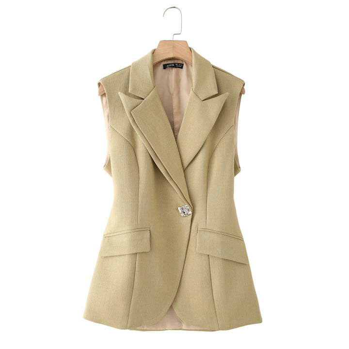 Damen nan taillierte Longblazer-Weste mit Reverskragen und Pattentaschen Drune