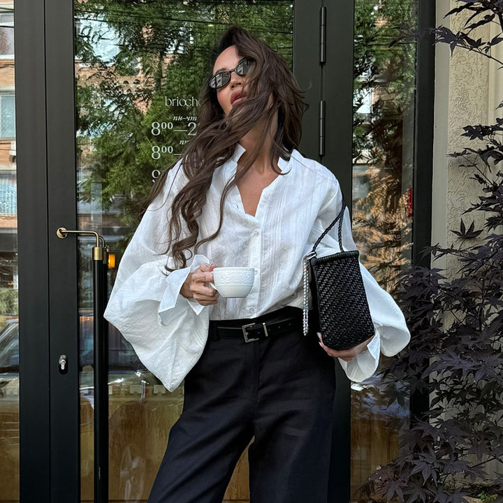 Damen elegante Bluse mit voluminösen Ärmeln Drune