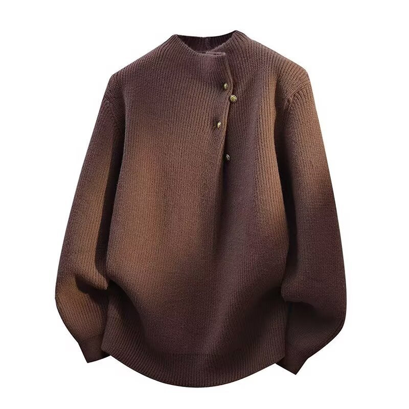 Damen Modischer Stehkragenpullover mit Knopfdetails Drune