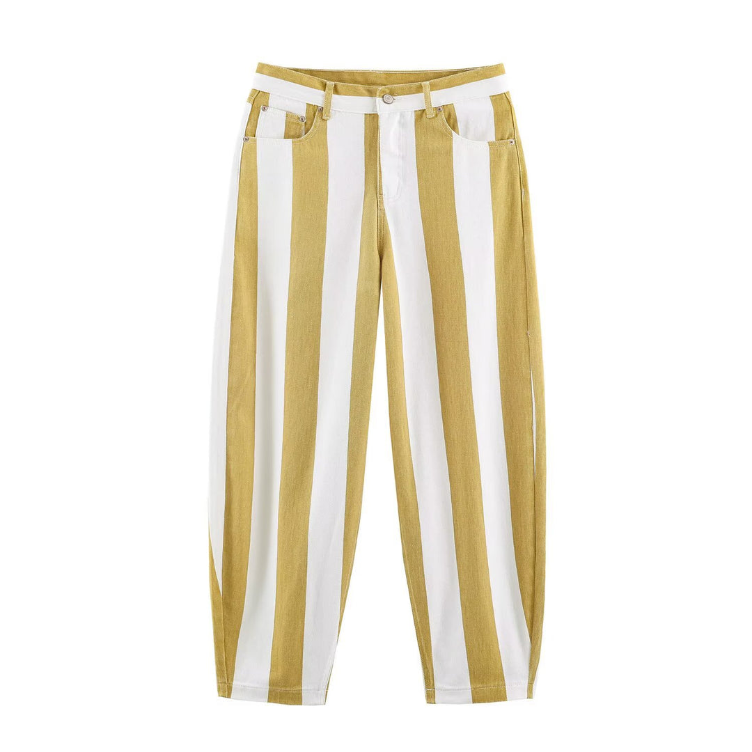 Damen Taillenhohe Culotte-Hose mit breiten Streifen und weitem Bein Drune