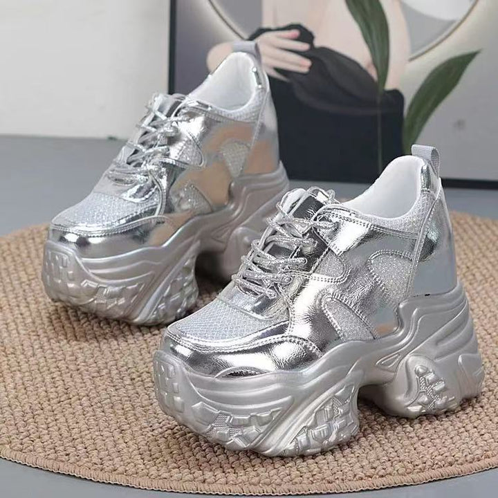 Damen modische Chunky Sneakers mit hoher Plateausohle und atmungsaktivem Mesh-Drune