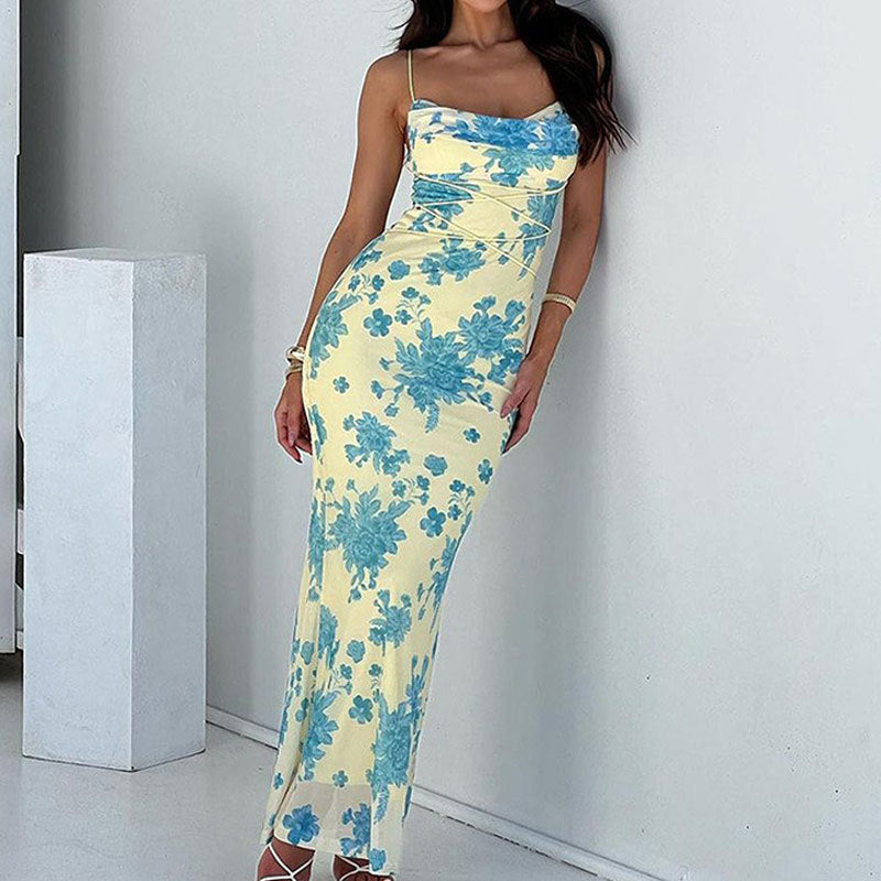 Damen Maxikleid mit raffinierten Drapierungsdetails und floralen Motiven Drune