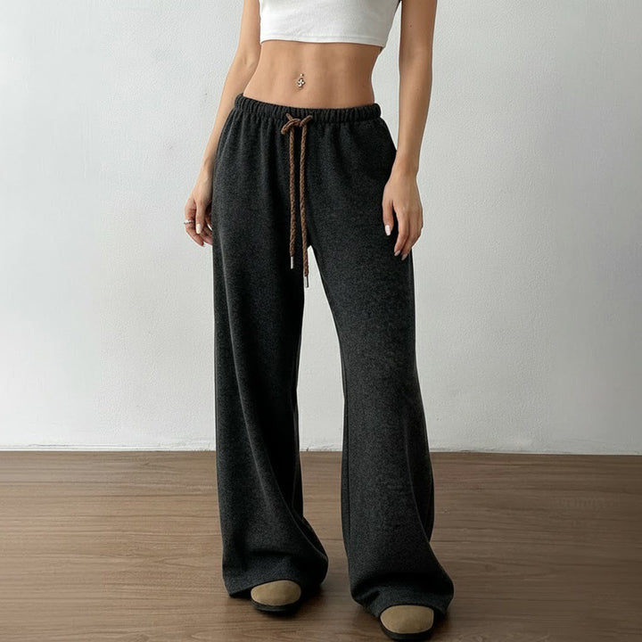 Damen nan weite Highwaist-Loungehose mit Kordelzug und fließendem Palazzoschnitt Drune