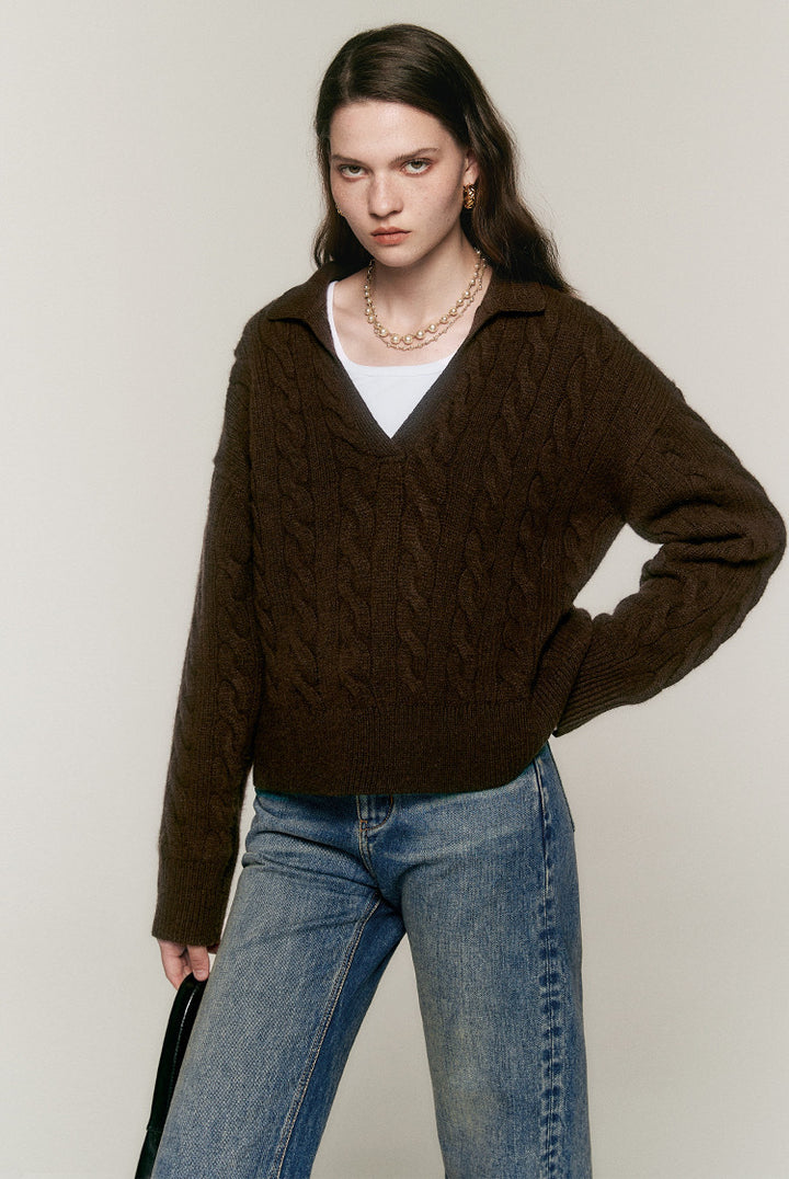 Damen Grobstrickpullover mit V-Ausschnitt Drune