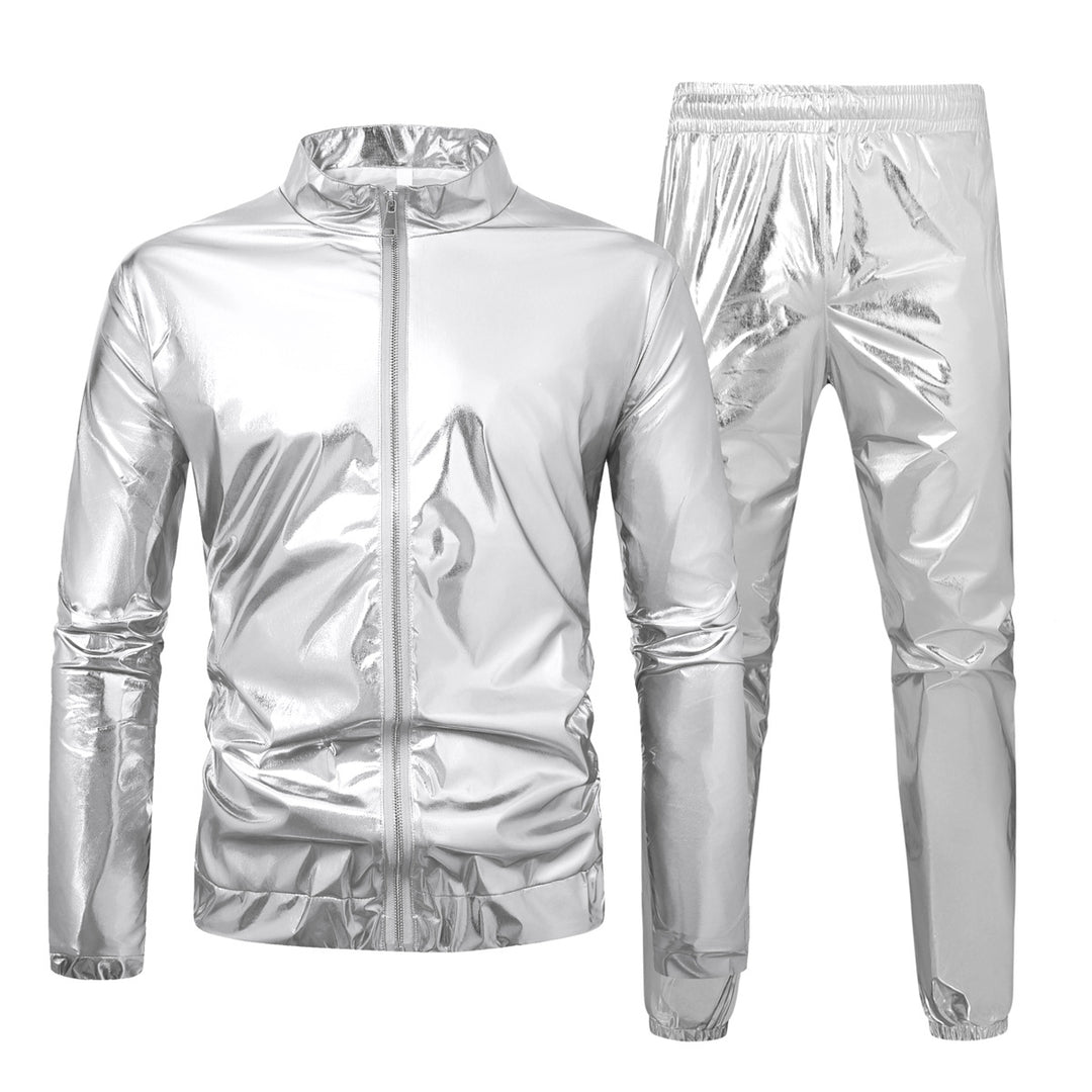 Herren nan Bomberjacke mit durchgehendem Reißverschluss, reflektierendem Metallic-Finish und elastischen Bündchen Drune