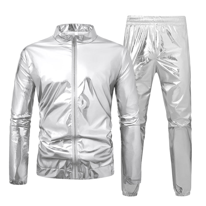 Herren nan Bomberjacke mit durchgehendem Reißverschluss, reflektierendem Metallic-Finish und elastischen Bündchen Drune
