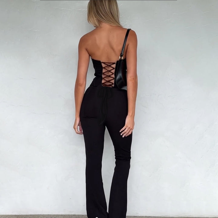 Damen figurbetonter Jumpsuit mit Herzausschnitt und elegantem Schnitt Drune