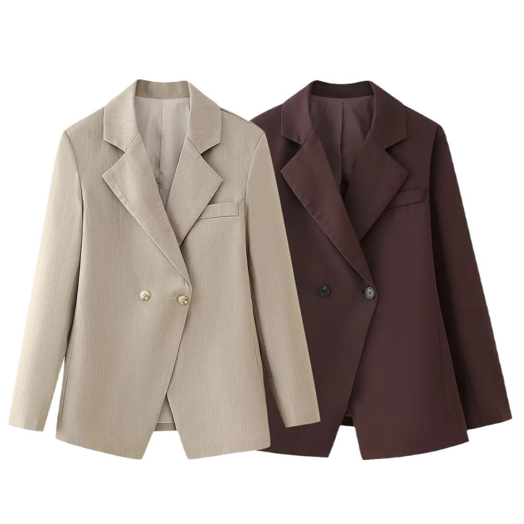 Damen elegante Doppelreiher Blazerjacke aus hochwertigem Stoff Drune