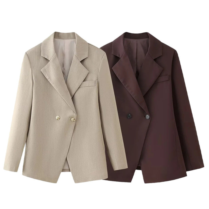 Damen elegante Doppelreiher Blazerjacke aus hochwertigem Stoff Drune