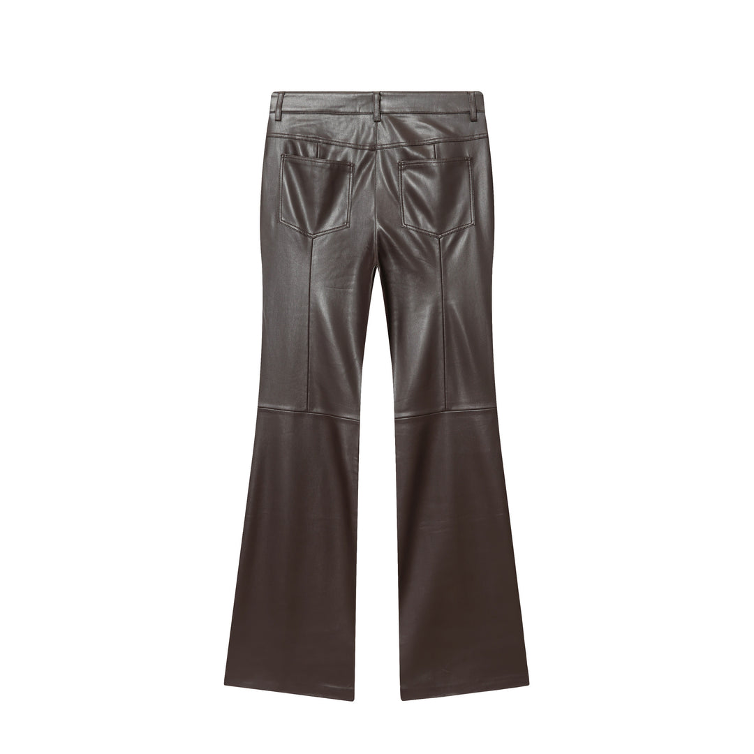 Damen nan weit geschnittene Kunstleder‑Flarehose mit Teilungsnähten und aufgesetzten Gesäßtaschen Drune