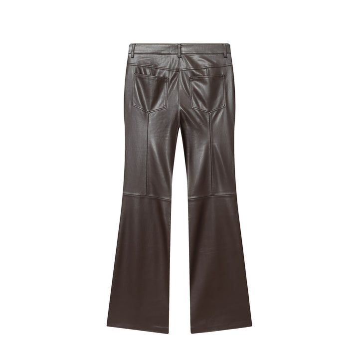 Damen nan weit geschnittene Kunstleder‑Flarehose mit Teilungsnähten und aufgesetzten Gesäßtaschen Drune