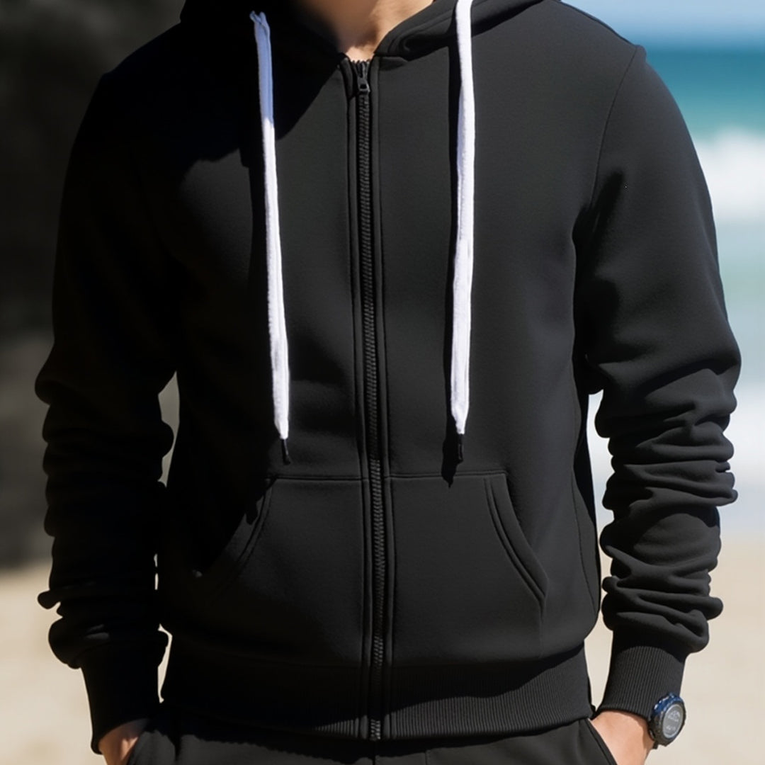 Herren Kapuzen‑Sweatjacke mit durchgehendem Reißverschluss, Kängurutaschen & weichem Futter Drune