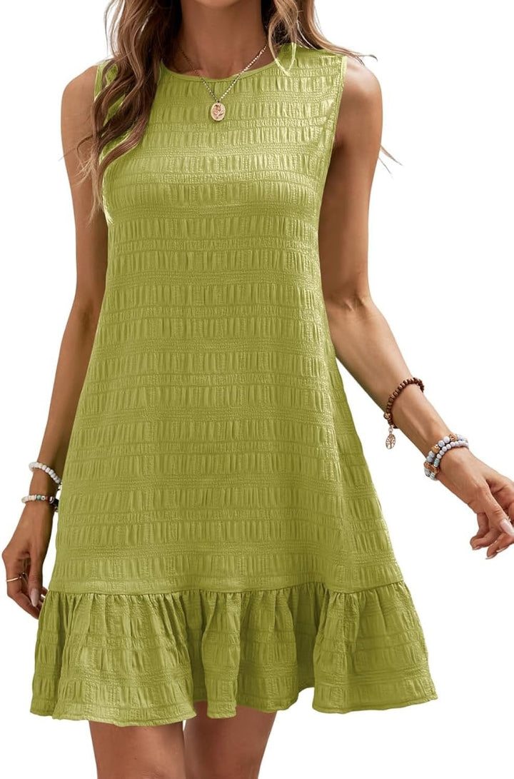 Damen ärmelloses Sommerkleid mit Rüschensaum und strukturierter Oberfläche Drune