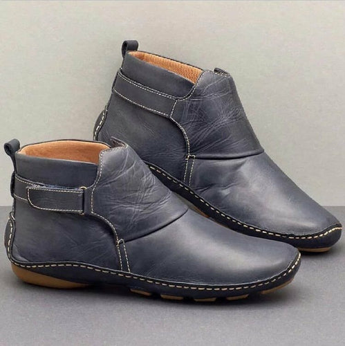 Unisex nan knöchelhohe Lederimitat-Boots mit Klettverschluss und rutschfester Gummisohle Drune