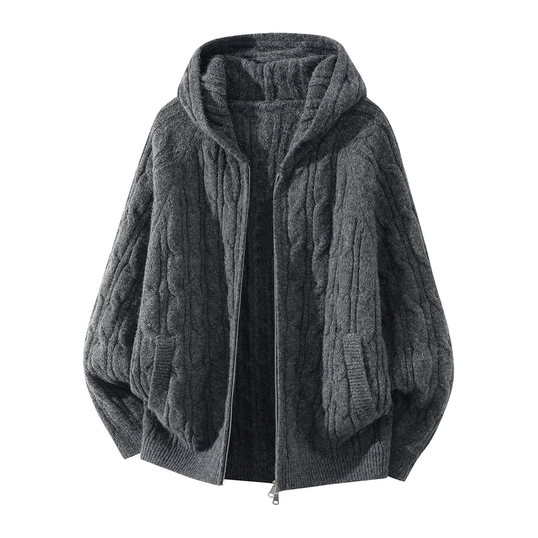 Damen Oversize Kapuzen-Strickjacke mit Zopfmuster und teilbarem Reißverschluss Drune