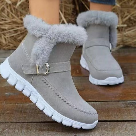 Damen  gefütterte Stiefelette mit Kunstfellkragen, rutschfester Leichtsohle und seitlichem Reißverschluss Drune