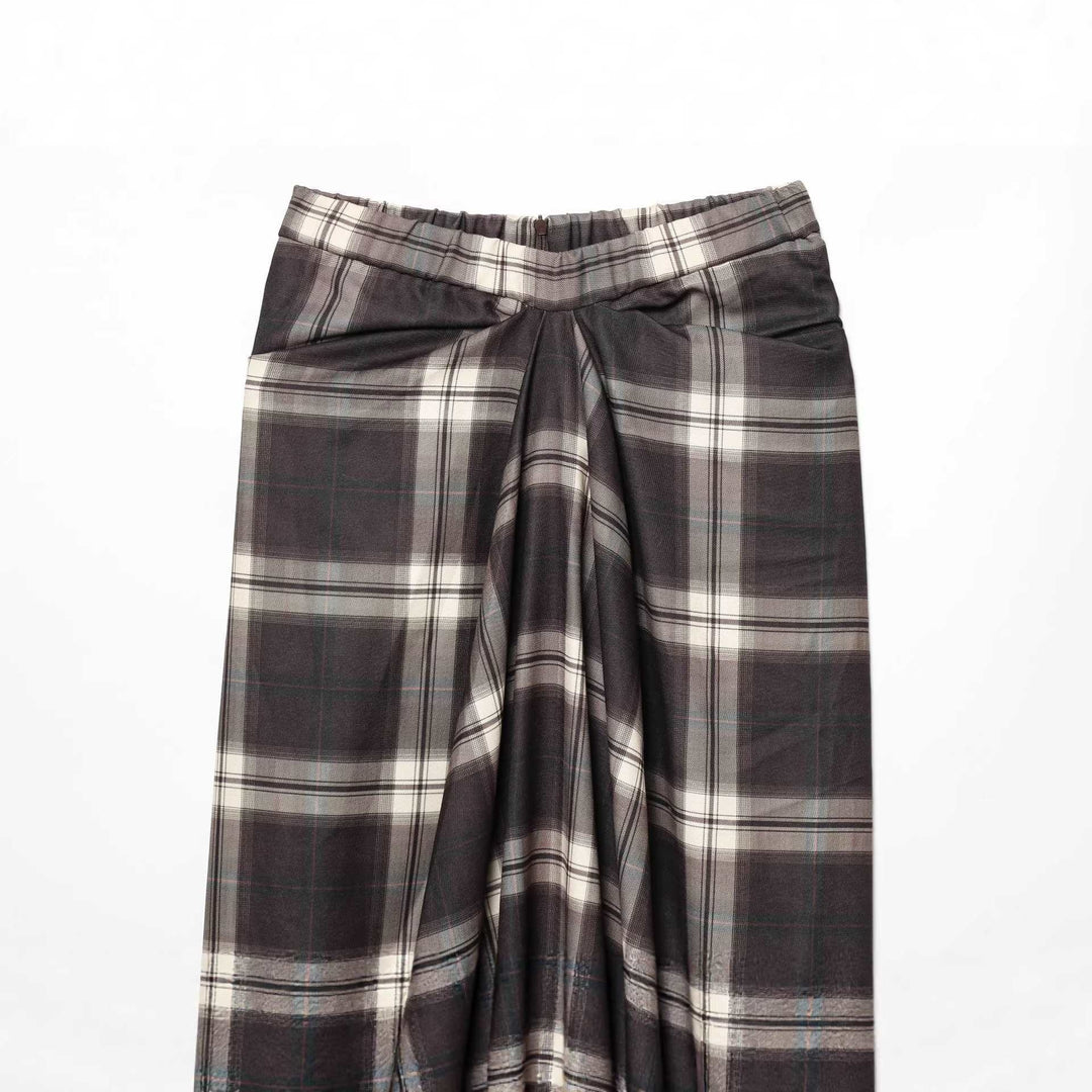 Damen Midirock mit Karomuster und dekorativer Frontdrappierung Drune