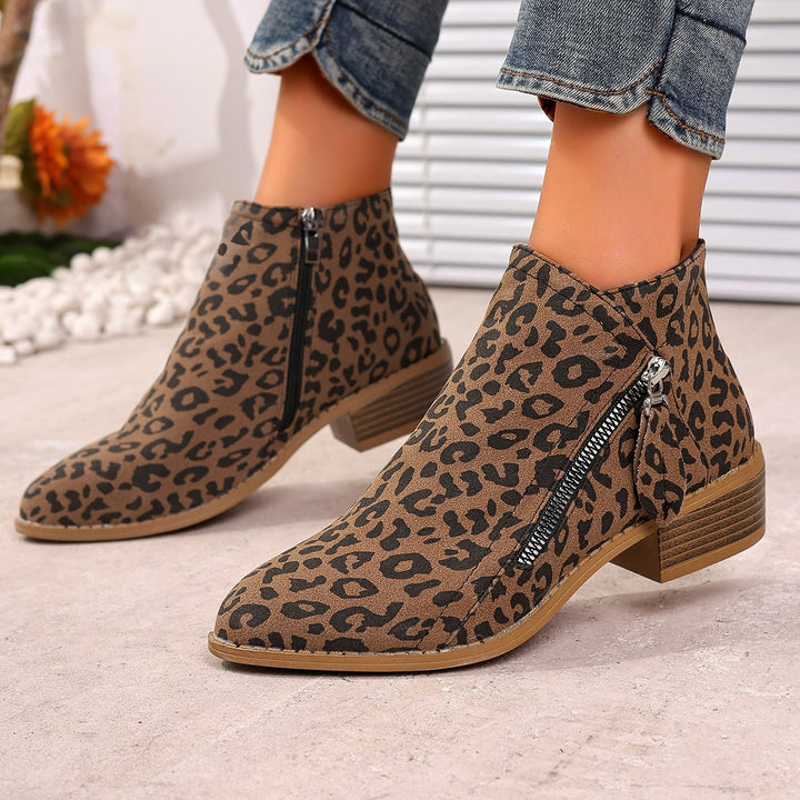 Damen Stiefeletten mit edlem Leopardenmuster und elegantem Reißverschluss Drune