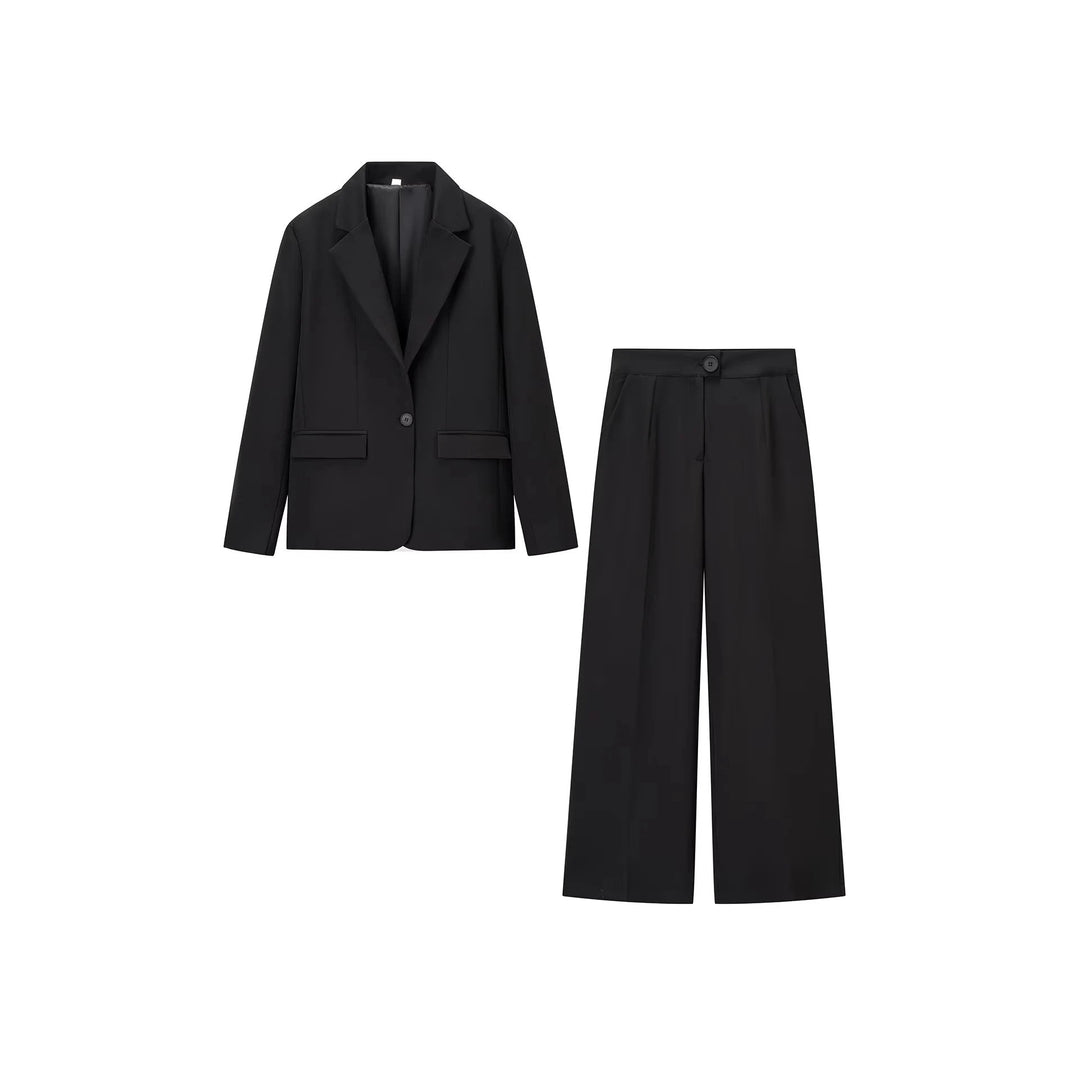 Damen nan elegantes zweiteiliges Tailored-Blazer- und Palazzo‑Hosen-Set mit weiten Bein und Pattentaschen Drune