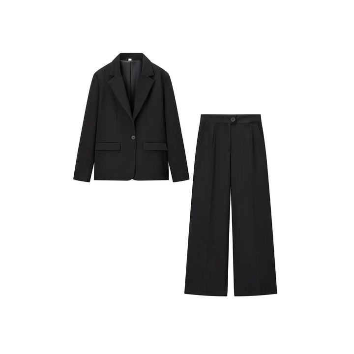 Damen nan elegantes zweiteiliges Tailored-Blazer- und Palazzo‑Hosen-Set mit weiten Bein und Pattentaschen Drune