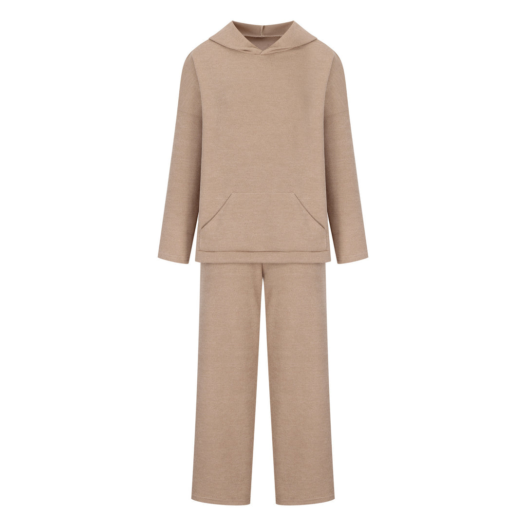 Damen gemütliches Lounge-Set mit Kapuzenpullover, Kängurutasche und weitem Jersey-Hose Drune