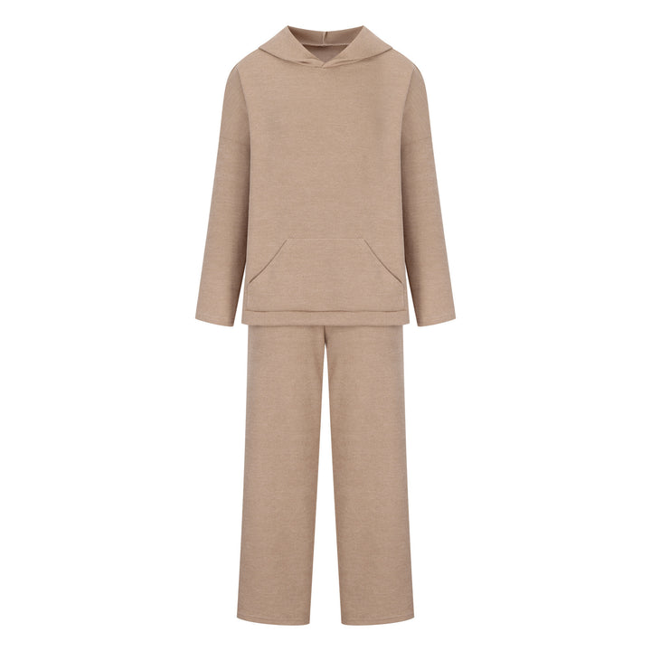 Damen gemütliches Lounge-Set mit Kapuzenpullover, Kängurutasche und weitem Jersey-Hose Drune