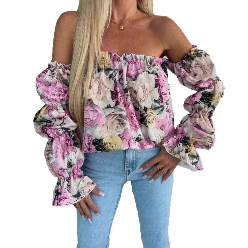 Damen Bluse mit schulterfreiem Schnitt und Volantärmeln Drune