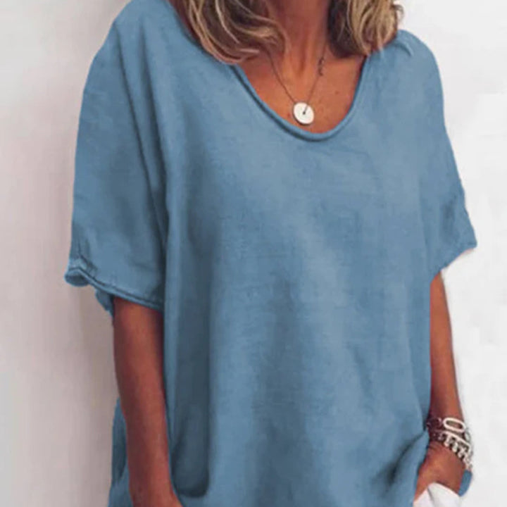 Damen nan weit geschnittenes Leinenmix-Relaxshirt mit Rundhalsausschnitt, überschnittenen Ärmeln und seitlichen Schlitzen Drune
