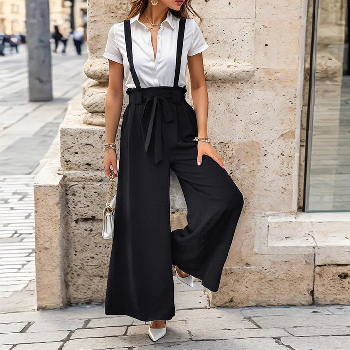 Femme Eleganter Breite-Bein Träger Overall Drune