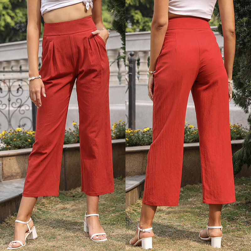 Damen Hochtaillierte Culotte-Hose mit weitem Bein, Bundfalten & Eingrifftaschen Drune