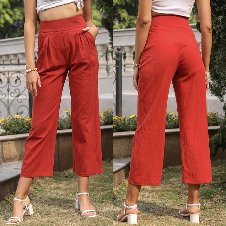 Damen Hochtaillierte Culotte-Hose mit weitem Bein, Bundfalten & Eingrifftaschen Drune