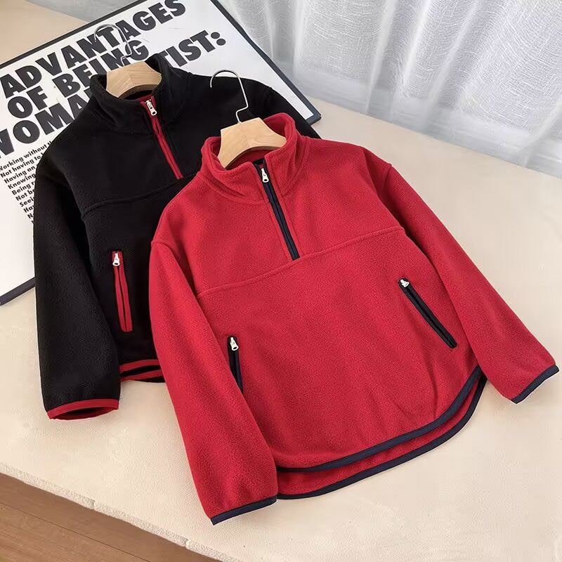 Damen Fleece-Pullover mit hohem Kragen und praktischen Reißverschlusstaschen Drune