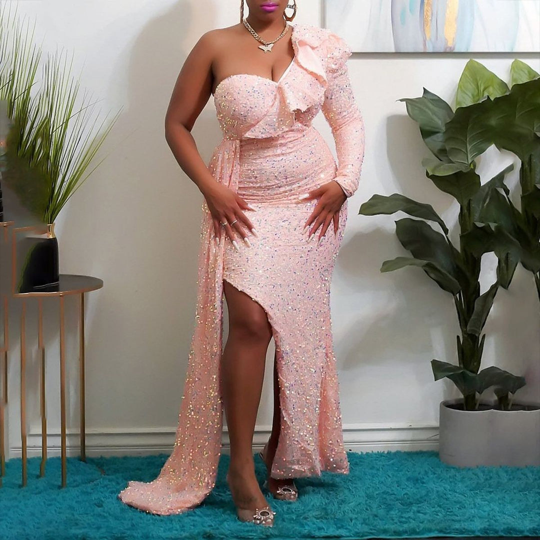 Damen Glamouröses Pailletten-Kleid mit asymmetrischem Schnitt und schimmerndem Effekt Drune