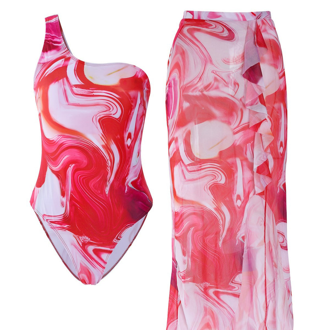Damen Eleganter asymmetrischer Badeanzug mit passendem Pareo Drune